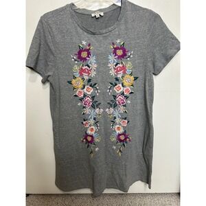 Umgee USA Floral Embroidered‎ Gray Short Sleeve T Shirt Dress